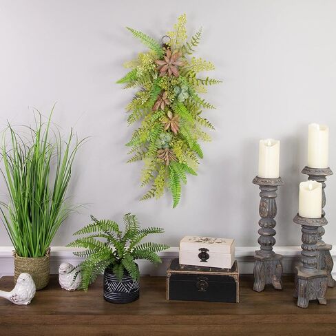 Northlight Fern and Succulents Artificial Spring Teardrop Swag - 28" in Saudi Arabia