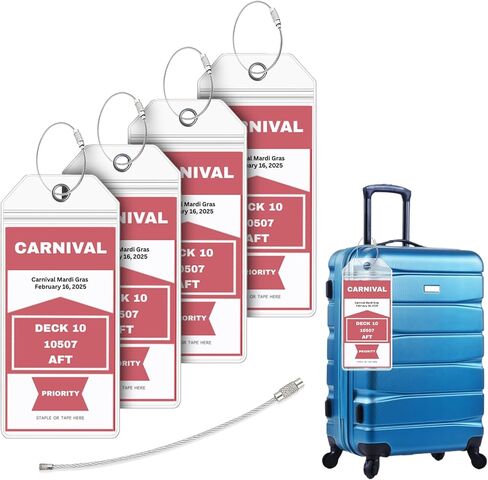 Cruise Ship Luggage Tag Holders (4 Pack) fits Carnival Cruise Line Tags, Clear Waterproof PVC with Steel Loop Fasteners. Cruise Essentials 2026-2027. Must Have Luggage Item in Saudi Arabia