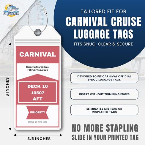 Cruise Ship Luggage Tag Holders (4 Pack) fits Carnival Cruise Line Tags, Clear Waterproof PVC with Steel Loop Fasteners. Cruise Essentials 2026-2027. Must Have Luggage Item in Saudi Arabia