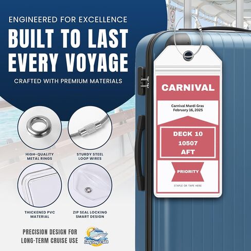 Cruise Ship Luggage Tag Holders (4 Pack) fits Carnival Cruise Line Tags, Clear Waterproof PVC with Steel Loop Fasteners. Cruise Essentials 2026-2027. Must Have Luggage Item in Saudi Arabia