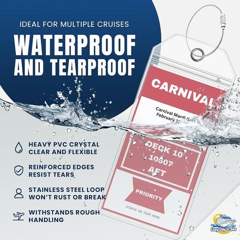 Cruise Ship Luggage Tag Holders (4 Pack) fits Carnival Cruise Line Tags, Clear Waterproof PVC with Steel Loop Fasteners. Cruise Essentials 2026-2027. Must Have Luggage Item in Saudi Arabia