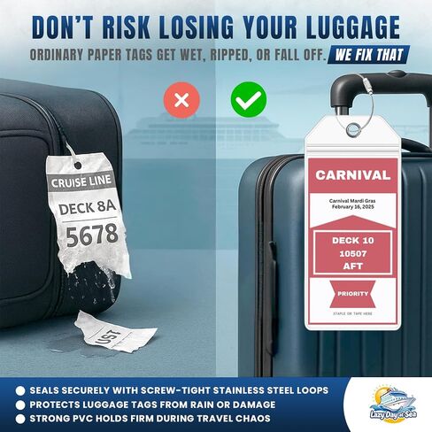 Cruise Ship Luggage Tag Holders (4 Pack) fits Carnival Cruise Line Tags, Clear Waterproof PVC with Steel Loop Fasteners. Cruise Essentials 2026-2027. Must Have Luggage Item in Saudi Arabia