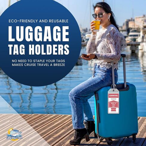 Cruise Ship Luggage Tag Holders (4 Pack) fits Carnival Cruise Line Tags, Clear Waterproof PVC with Steel Loop Fasteners. Cruise Essentials 2026-2027. Must Have Luggage Item in Saudi Arabia