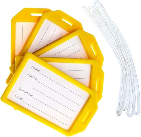 5 Pack - Premium Rigid Airline Luggage Tag Holders with 6" Worm Loops - Heavy Duty Hard Plastic -Suitcase ID Tag Identifiers with Business Card Insert Window by Specialist ID (Black) in Kuwait