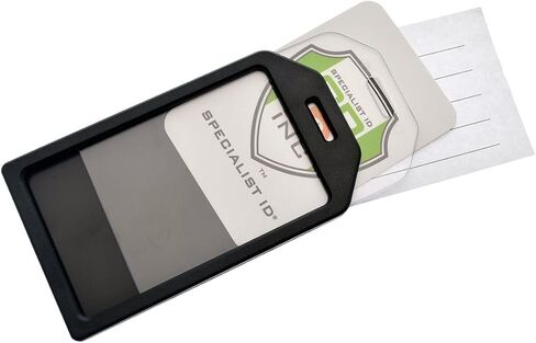 5 Pack - Premium Rigid Airline Luggage Tag Holders with 6" Worm Loops - Heavy Duty Hard Plastic -Suitcase ID Tag Identifiers with Business Card Insert Window by Specialist ID (Black) in Kuwait