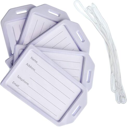 5 Pack - Premium Rigid Airline Luggage Tag Holders with 6" Worm Loops - Heavy Duty Hard Plastic -Suitcase ID Tag Identifiers with Business Card Insert Window by Specialist ID (Black) in Kuwait