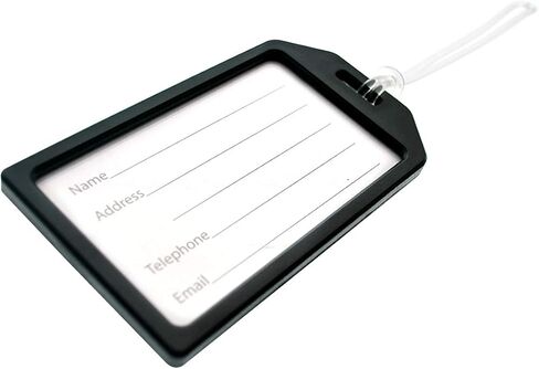 5 Pack - Premium Rigid Airline Luggage Tag Holders with 6" Worm Loops - Heavy Duty Hard Plastic -Suitcase ID Tag Identifiers with Business Card Insert Window by Specialist ID (Black) in Kuwait
