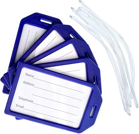 5 Pack - Premium Rigid Airline Luggage Tag Holders with 6" Worm Loops - Heavy Duty Hard Plastic -Suitcase ID Tag Identifiers with Business Card Insert Window by Specialist ID (Black) in Kuwait