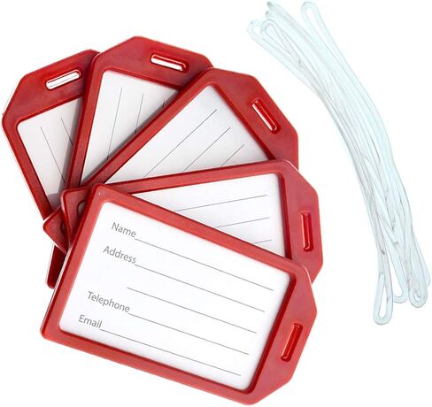5 Pack - Premium Rigid Airline Luggage Tag Holders with 6" Worm Loops - Heavy Duty Hard Plastic -Suitcase ID Tag Identifiers with Business Card Insert Window by Specialist ID (Black) in Kuwait