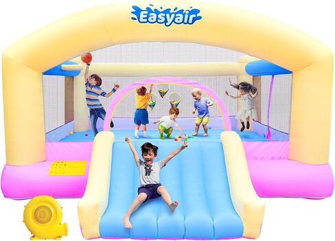Large Bounce House for Big Kids, 14.8 x 14.5 FT Inflatable Bouncer Jumper Slide with 650W Blower, Basketball Hoop, Throw Ball Game, Ball Pits (Pink, 177" L x 174" W x 94" H) in Saudi Arabia