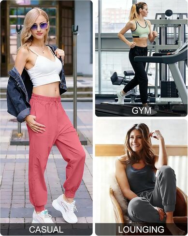 Rolimaka 4 Pack Women’s Jogger with Pockets Lightweight Sweatpants Quick Dry Yoga Lounge Pants for Travel Workout Gym Running in Saudi Arabia