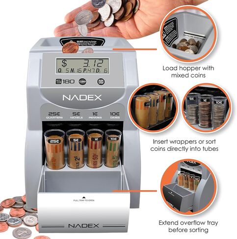 Nadex S180 Digital Coin Sorter and Counter – Displays Total and Denomination Values, Silver in Saudi Arabia