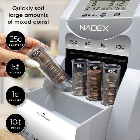 Nadex S180 Digital Coin Sorter and Counter – Displays Total and Denomination Values, Silver in Saudi Arabia
