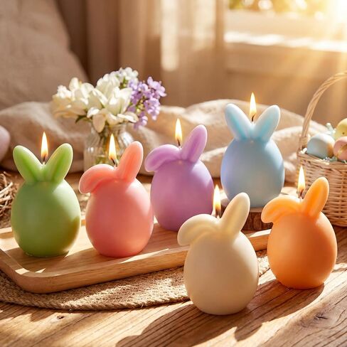 Lyrow 6 Pcs 3.8 x 5.6 in Pastel Easter Bunny Eggs Candle Spring Table Centerpiece Bunny Egg Shaped Votive Scented Soy Candle Gift for Table Home Bedroom Holiday Party Decoration in Saudi Arabia