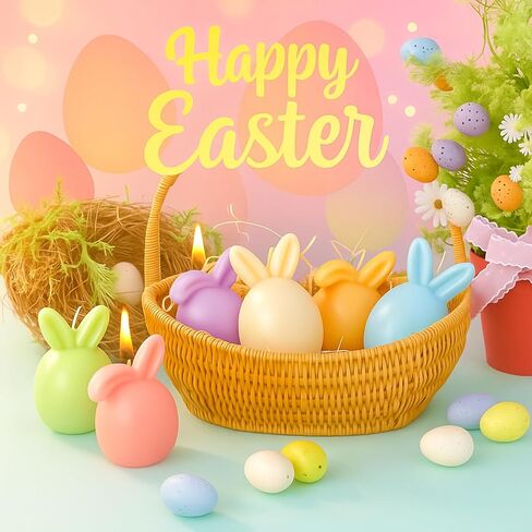 Lyrow 6 Pcs 3.8 x 5.6 in Pastel Easter Bunny Eggs Candle Spring Table Centerpiece Bunny Egg Shaped Votive Scented Soy Candle Gift for Table Home Bedroom Holiday Party Decoration in Saudi Arabia