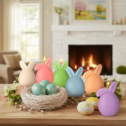 Lyrow 6 Pcs 3.8 x 5.6 in Pastel Easter Bunny Eggs Candle Spring Table Centerpiece Bunny Egg Shaped Votive Scented Soy Candle Gift for Table Home Bedroom Holiday Party Decoration in Saudi Arabia