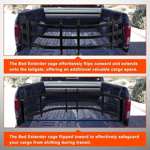 Stowable Tailgate Bed Extender Brackets Kit for Trucks, Compatible with 2009-2018 Dodge Ram 1500, 2500, 3500, Black, Steel, Bolt-On, Rear, Vehicle Specific Fit in Saudi Arabia