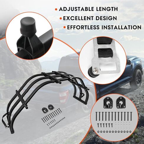Stowable Tailgate Bed Extender Brackets Kit for Trucks, Compatible with 2009-2018 Dodge Ram 1500, 2500, 3500, Black, Steel, Bolt-On, Rear, Vehicle Specific Fit in Saudi Arabia