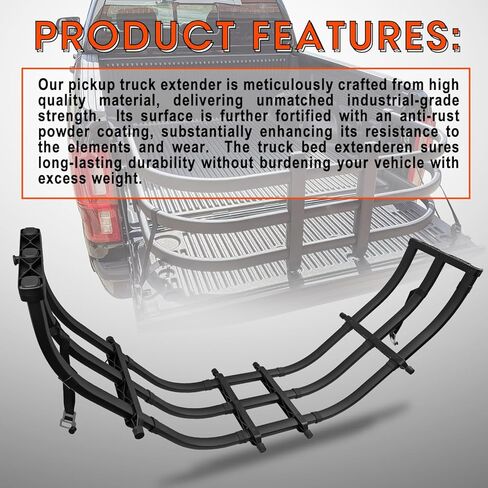 Stowable Tailgate Bed Extender Brackets Kit for Trucks, Compatible with 2009-2018 Dodge Ram 1500, 2500, 3500, Black, Steel, Bolt-On, Rear, Vehicle Specific Fit in Saudi Arabia
