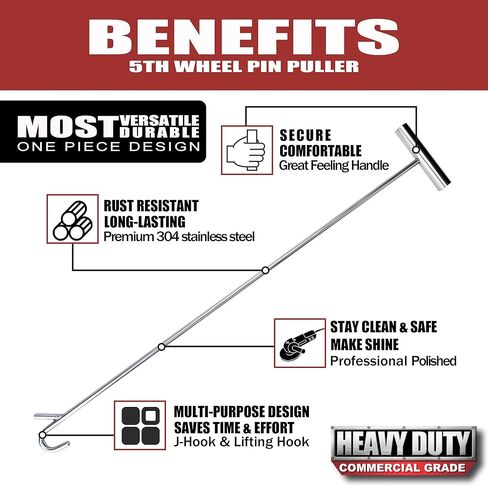 31" Heavy-Duty Stainless Steel 5th Wheel Pin Puller, Solid Steel Rod w/5in Handle, Fifth Wheel Pin Puller - J-Hook,One Piece Design,1pack in Saudi Arabia