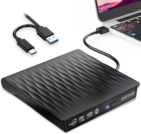 YOTUO External CD Drive, Portable USB 3.0 Type-C CD/DVD RW Drive Player, CD ROM Rewriter Burner Optical Disc Drive Compatible with Laptop Desktop PC for Windows 7/8/11/10 Mac MacBook Pro/Air in Kuwait