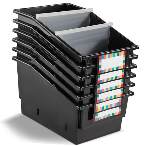 6 Pack Picture Book Bins with Dividers Plastic Book Holders with Labels Stackable Classroom Organization Bins Magazine File Binder Holder Storage Container for Library Home Office(Fluorescent Color) in Saudi Arabia