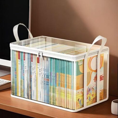 Clear Book Storage Bag Plastic Comic Books Organizer Collapsible Book with Carrying Handle, Reading Material Organizer for Home Library and Study Organization, Clutter-Free Storage Solution in Saudi Arabia