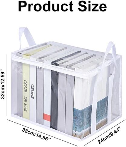 Clear Book Storage Bag Plastic Comic Books Organizer Collapsible Book with Carrying Handle, Reading Material Organizer for Home Library and Study Organization, Clutter-Free Storage Solution in Saudi Arabia