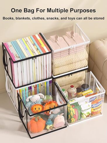 Clear Book Storage Bag Plastic Comic Books Organizer Collapsible Book with Carrying Handle, Reading Material Organizer for Home Library and Study Organization, Clutter-Free Storage Solution in Saudi Arabia