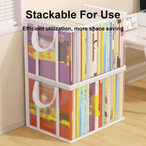 Clear Book Storage Bag Plastic Comic Books Organizer Collapsible Book with Carrying Handle, Reading Material Organizer for Home Library and Study Organization, Clutter-Free Storage Solution in Saudi Arabia