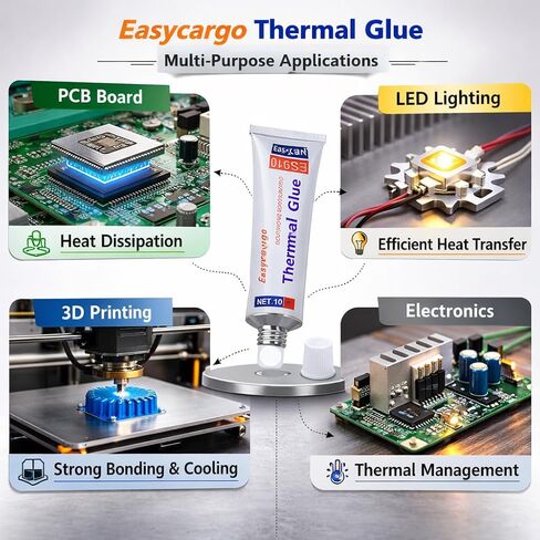Easycargo 10gram Thermal Conductive Glue Kit, High Performance Silicone Thermal Plaster Adhesive Glue, Cooler Epoxy Compound for Heatsink GPU VRM VRAM LED IC Chips MOSFET BJT Transistor 3D Printer PCB in Kuwait