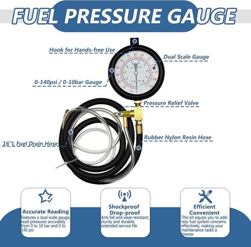 Pro Fuel Injection Pressure Tester Kit Fuel Pressure Gauge Fuel Pressure Test Kit 0-140 PSI with 9.49,7.89,6.30 Fuel Line Fittings in Saudi Arabia