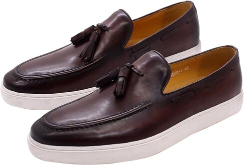 Santimon Mens Casual Shoes Tassel Loafers Slip On Dress Shoes Genunie Leather Flat Mocasines Fashion Business Modern Penny Loafers Comfortable Tuxedo Shoes for Men in Saudi Arabia