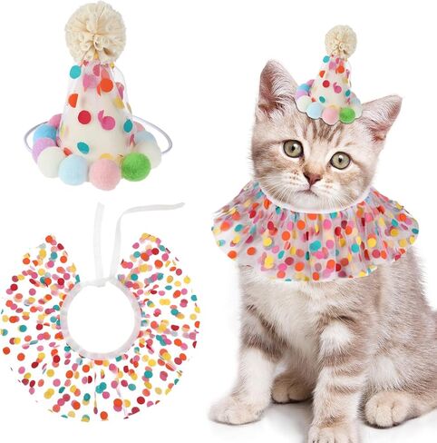 Cat Birthday Hat and Bandana Scarf, Cat Birthday Outfit Party Hat Dog Costumes Cute Lace Puppy Bib Scarf Party Decorations Set for Small Medium Cats & Doggy in Saudi Arabia