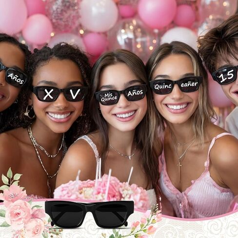 هدايا حفلات Quinceañera 12 قطعة من النظارات الشمسية المستطيلة المخصصة مع 6 قطع من أقلام الألوان المائية البيضاء Mis Xv لوازم عيد الميلاد الخامس عشر لهدايا حفلات Quinceañera DIY Artículos Para Fiesta De Quinceañera in Saudi Arabia