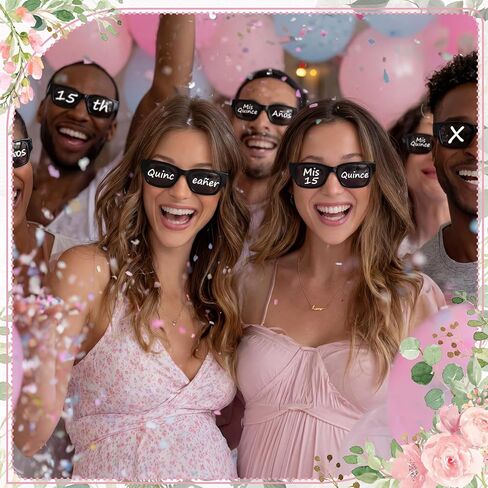 هدايا حفلات Quinceañera 12 قطعة من النظارات الشمسية المستطيلة المخصصة مع 6 قطع من أقلام الألوان المائية البيضاء Mis Xv لوازم عيد الميلاد الخامس عشر لهدايا حفلات Quinceañera DIY Artículos Para Fiesta De Quinceañera in Saudi Arabia