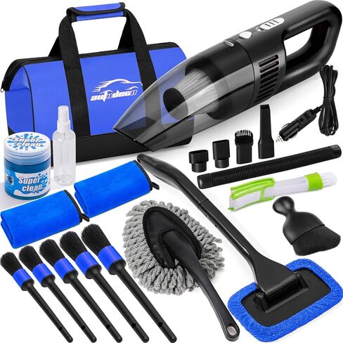 AUTODECO Car Cleaning Kit, Car Vacuum Interior Detailing Cleaner Kit with High Power Handheld Vacuum, Brush Set, Windshield Tool, Duster, Towels, Complete Car Care Tools for Women (Pink) in Saudi Arabia