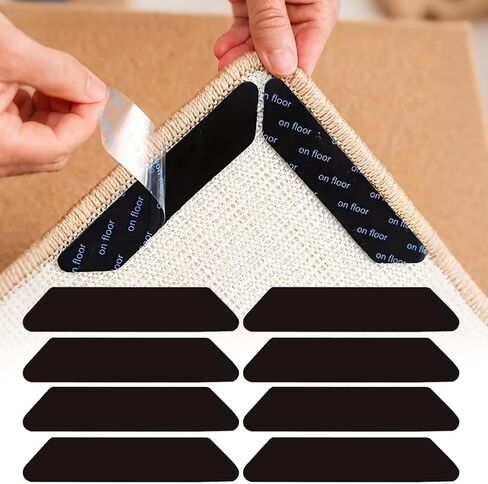 8 Pack Designed for Hardwood Floors and Tiles, Double-Sided and Reusable Rug Carpet Tape with Non-Slip Rug Pads Prevent Sliding, Curling, and Bunching in Saudi Arabia
