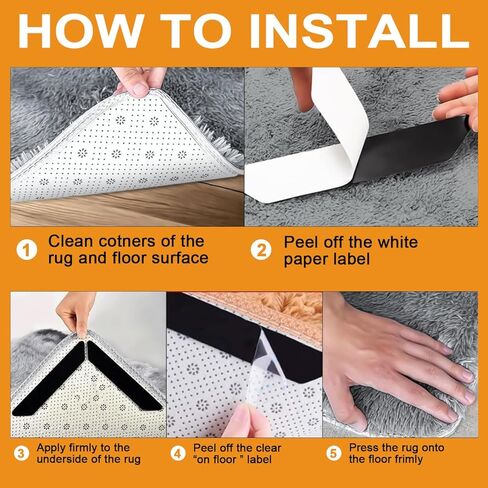 8 Pack Designed for Hardwood Floors and Tiles, Double-Sided and Reusable Rug Carpet Tape with Non-Slip Rug Pads Prevent Sliding, Curling, and Bunching in Saudi Arabia