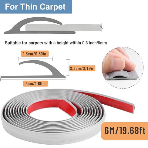 19.6 Ft Self-Adhesive Floor Transition Strip, Carpet Edge Trim & Rug Gripper, Rubber Threshold Ramp for Doorways, Carpet to Tile/Wood/Laminate Flooring Reducer, Anti-Curling Binding Strip (Gray) in Saudi Arabia