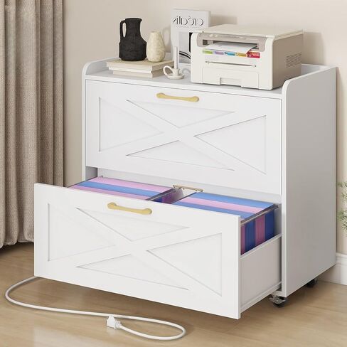 Lateral File Cabinet with Lock, Large Mobile Storage Filing Cabinet with 6 Drawers Fits Files Letter/A4 Size, Rolling Printer Stand with Open Storage Adjustable Shelf for Home Office, Brown in Saudi Arabia