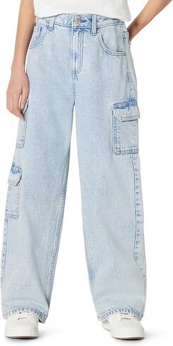 Amazon Essentials Girls' Girls' Ultra Soft Relaxed-Fit Wide Leg Cargo Jeans in Saudi Arabia