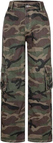 WDIRARA Girl's Camo Cargo Jeans Wide Leg Baggy Denim Pants with Flap Pockets in Saudi Arabia