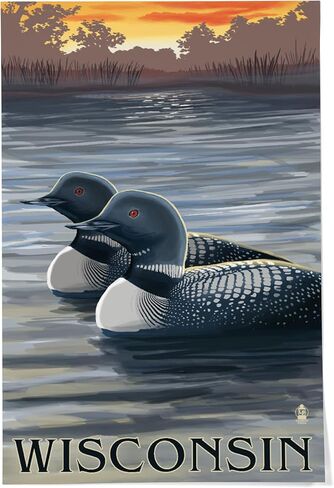 Lantern Press 24x36 Inch Giclee Art Print Wall Decor, Wisconsin, Loons at Sunset in Saudi Arabia
