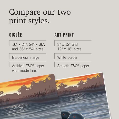 Lantern Press 24x36 Inch Giclee Art Print Wall Decor, Wisconsin, Loons at Sunset in Saudi Arabia