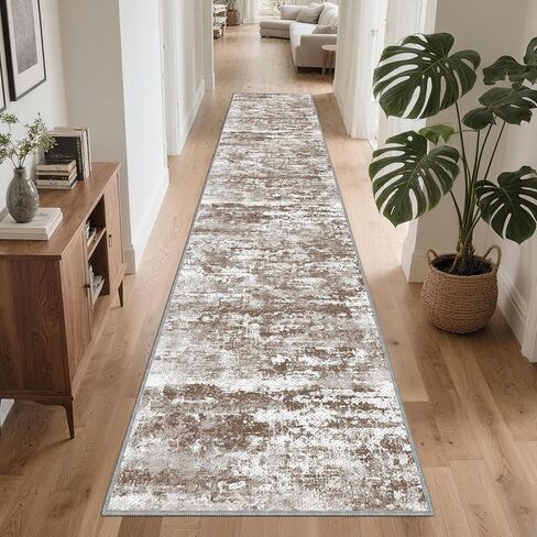 Runners for Hallways Ultra Non-Slip 2x10 Long Runner Rugs Washable Abstract Tear and Stain Resistance No Pile Lightweight Modern Rug Runners for Entryway, Kitchen, Walkway, Entrance, Brown in Saudi Arabia