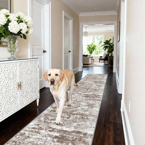 Runners for Hallways Ultra Non-Slip 2x10 Long Runner Rugs Washable Abstract Tear and Stain Resistance No Pile Lightweight Modern Rug Runners for Entryway, Kitchen, Walkway, Entrance, Brown in Saudi Arabia