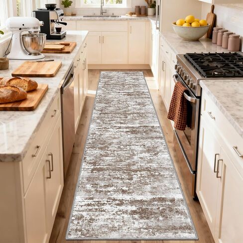 Runners for Hallways Ultra Non-Slip 2x10 Long Runner Rugs Washable Abstract Tear and Stain Resistance No Pile Lightweight Modern Rug Runners for Entryway, Kitchen, Walkway, Entrance, Brown in Saudi Arabia