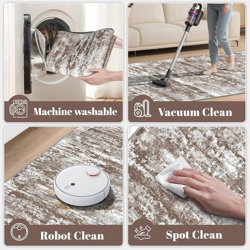 Runners for Hallways Ultra Non-Slip 2x10 Long Runner Rugs Washable Abstract Tear and Stain Resistance No Pile Lightweight Modern Rug Runners for Entryway, Kitchen, Walkway, Entrance, Brown in Saudi Arabia
