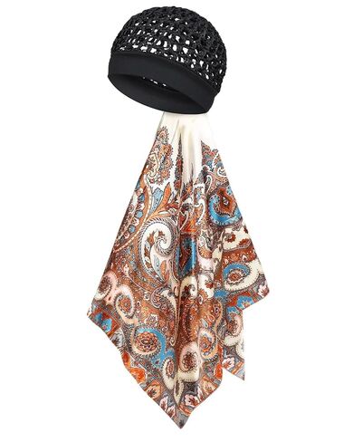 قبعة رأس ناعمة ملفوفة ومجموعة وشاح من الساتان مثل الحرير - لفافة ضغط حريرية 2 في 1 للشعر والنوم والسفر in Kuwait